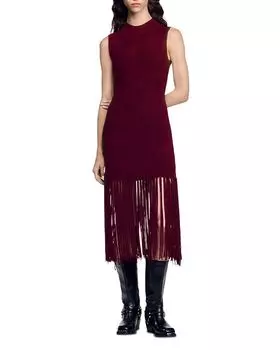 Платье Carlita Velvet Knit Sandro, красный