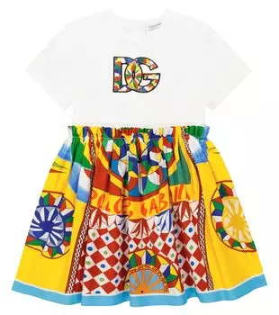 Платье carretto из поплина и джерси Dolce&Gabbana Kids, мультиколор