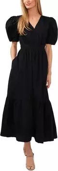 Платье CeCe Cotton Poplin Short Puff Sleeve Maxi Dress, цвет Rich Black