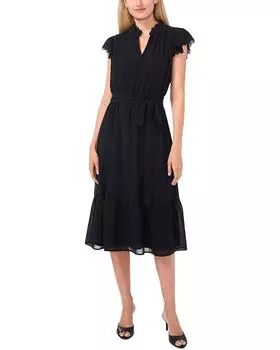 Платье CeCe Double Ruffle Scalloped Sleeve Midi Dress, цвет Rich Black