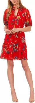 Платье CeCe Floral Short Sleeve Babydoll Dress, цвет Fiery Red