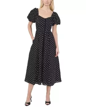 Платье Cece с рукавами-фонариками, V-образным вырезом и пуговицами, черный