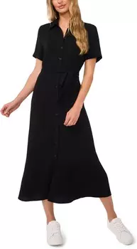 Платье CeCe Short Sleeve Button Down Midi Dress, цвет Rich Black