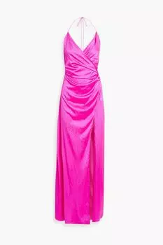 Платье Ceres из смесового шелкового атласа с воротником-хомутом и кристаллами RETROFTE, розовый