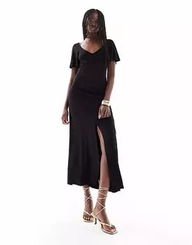 Платье-чай миди с корсетом ASOS DESIGN черного цвета