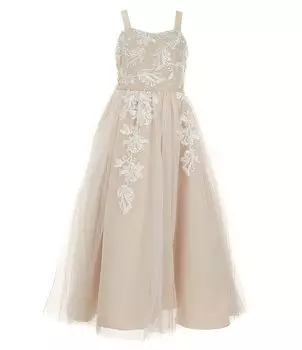 Платье Chantilly Place для больших девочек 7–16 лет с вышивкой и блестками, бежевый