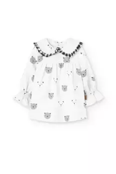 Платье Charanga & Cocote с длинными рукавами и рюшами в виде мишек, цвет Crudo