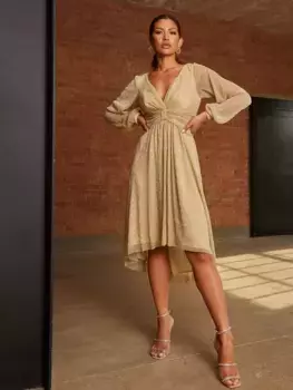 Платье Chi Chi London Glitter Plisse V-Neck, золотой
