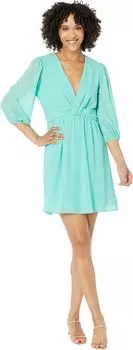 Платье Chiffon Twist Front Balloon Sleeve Fit-and-Flare Vince Camuto, цвет Turquoise