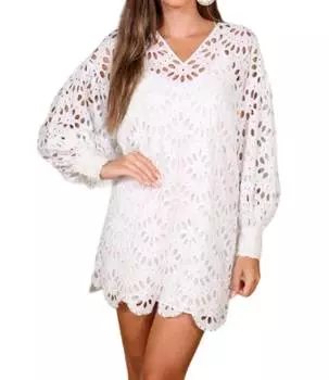 Платье Cici Eyelet белого цвета SCARLETT POPPIES