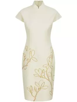 Платье ципао с цветочной вышивкой Shanghai Tang, серый