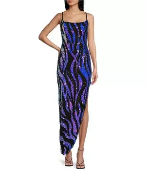 Платье City Vibe с пайетками и завитками на тонких бретельках и овальным вырезом, фиолетовый