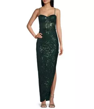 Платье City Vibe с пайетками на тонких бретельках и вырезом сердца, зеленый