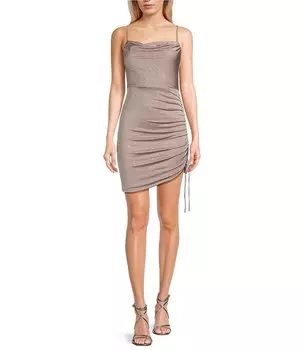 Платье City Vibe с воротником-хомутом и блестками, со сборками и завязками, бежевый