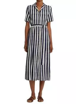 Платье Claudia Ikat Stripes в синем цвете Emporio Sirenuse