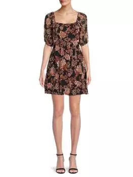 Платье Collective Concepts с пышными рукавами и цветочным принтом с вырезом, мультиколор