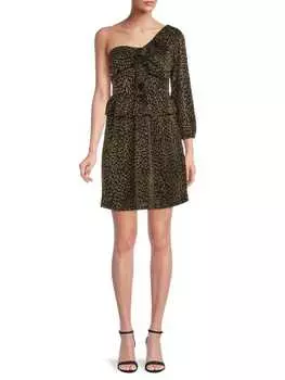 Платье Collective Concepts с животным принтом на одно плечо, черный/золотой