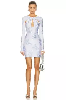 Платье Coperni Toile De Jouy Print Twisted Cut Out Jersey, цвет White & Blue