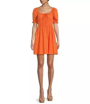 Платье Copper Key с короткими рукавами-фонариками и тройной эластичной резинкой на талии, оранжевый
