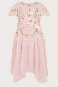 Платье Cora с вышивкой и рюшами Monsoon, розовый