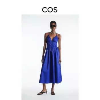Платье Cos со сборками, синее, синий