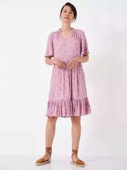 Платье Crew Clothing Eva с цветочным принтом и рюшами, разноцветный/розовый