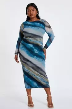 Платье Curve Blue Ombre Mesh Midaxi QUIZ Clothing