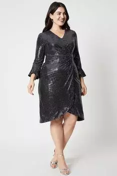 Платье Curve из блестящего джерси с запахом Wallis, серебро