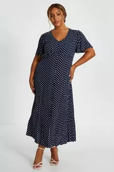 Платье Curve Navy Polka Dot Midaxi QUIZ Clothing