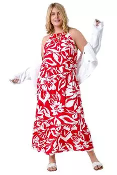 Платье Curve с цветочным принтом и воротником-халтер Roman, красный