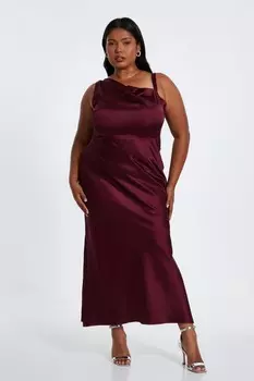 Платье Curve темно-красного атласа Midaxi QUIZ Clothing