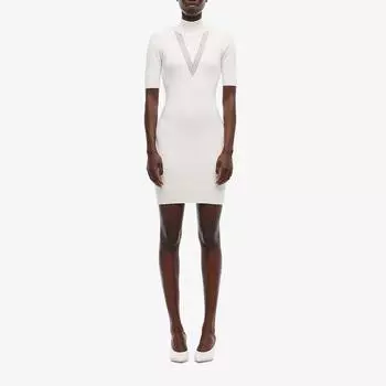 Платье Cushnie, Mock Neck Long Sleeved Knit Mini Dress with Sheer
