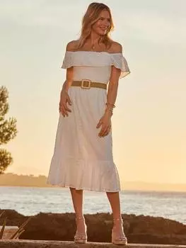 Платье цвета бордо от broderie anglaise с поясом Sosandar, белый