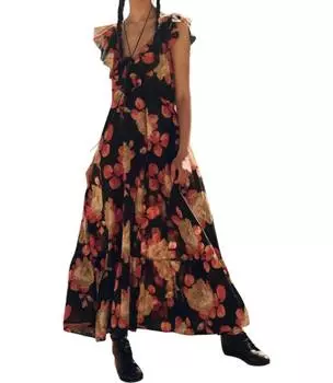 Платье цвета герани с принтом «капустная роза» THE GREAT, цвет cabbage rose print