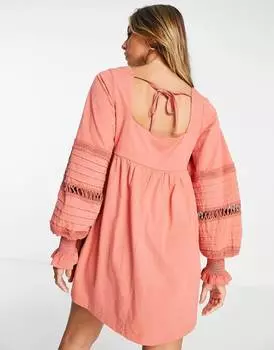 Платье цвета ржавчины с квадратным вырезом и длинными рукавами ASOS DESIGN
