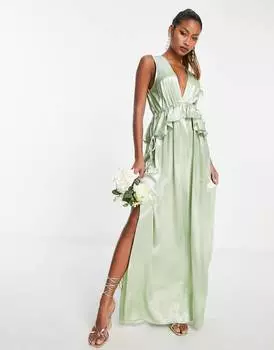 Платье цвета шалфея с оборками и баской для подружек невесты Topshop vera blend - GREEN