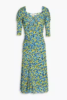 Платье Dacey из эластичной сетки со сборками и принтом DIANE VON FURSTENBERG, лазурный