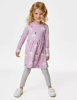 Платье далматинца из чистого хлопка (2–8 лет) Marks & Spencer, розовый