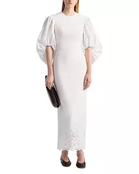 Платье Danielle с кружевными вставками и рукавами-фонариками Altuzarra, белый