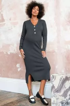 Платье Дарлина из ребристой ткани с жемчужными пуговицами Seraphine, серый