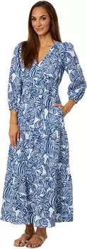 Платье Deacon 3/4 Sleeve V-Neck Lilly Pulitzer, цвет Aegean Navy Beach Path