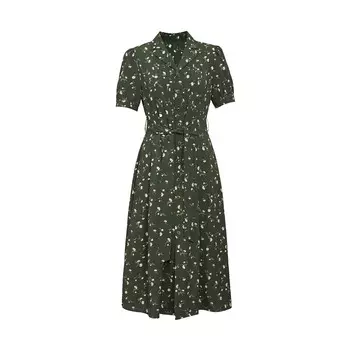 Платье Deep Breath с пышными рукавами и цветочным принтом, темно-синий