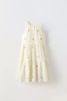 Платье детское Zara Beaded Floral, светло-бежевый
