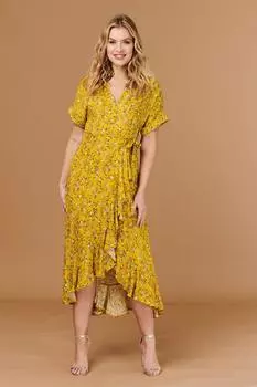 Платье Ditsy с цветочным принтом и короткими рукавами Izabel London, желтый
