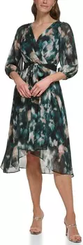 Платье DKNY Balloon Sleeve Faux Wrap, цвет Pine Multi