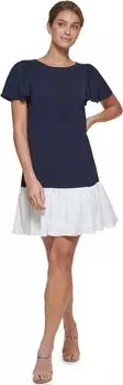 Платье DKNY Flutter Sleeve and Hem Trapeze Dress, цвет Spring Navy/Ivory