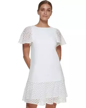 Платье DKNY Flutter Sleeve and Hem Shift, слоновая кость