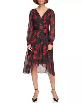 Платье DKNY Long Balloon Sleeve with Wrap Skirt, черный