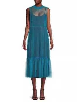 Платье Dkny макси с накладкой из тюля, синий