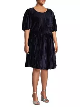 Платье Dkny плюс плиссированное бархатное с поясом, черный